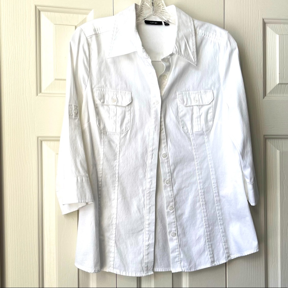 Womens 3/4 Sleeve Camp Shirt Blouse